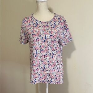 Talbots Floral Short-Sleeve Crewneck Top - Pink & Blue